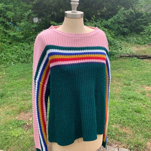 Rainbow 2-tone Split Sweater Pull-Over - Picture 3 of 3